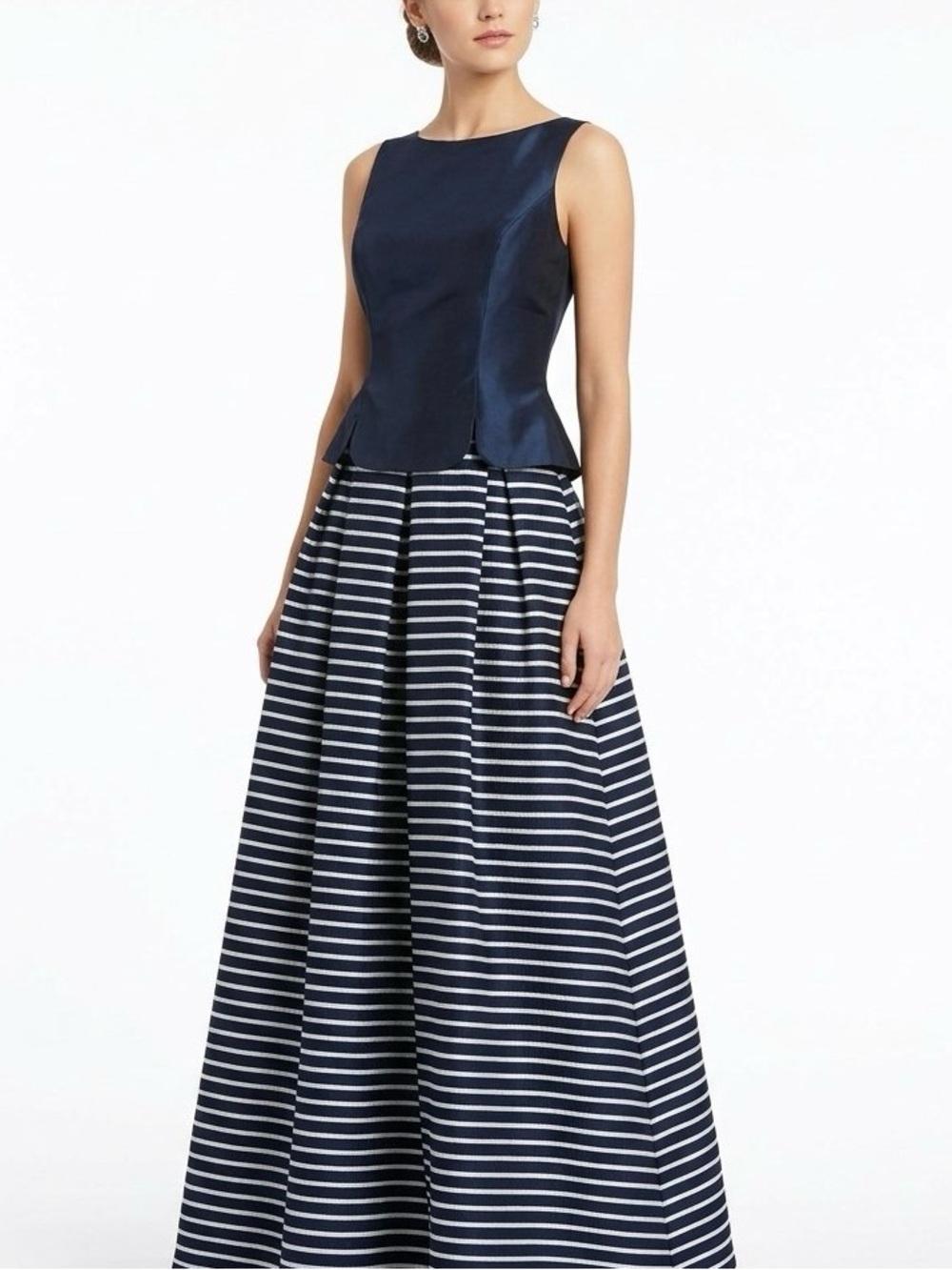 Night Way Collections Navy Peplum Bodice with Striped Maxi Skirt 80ās